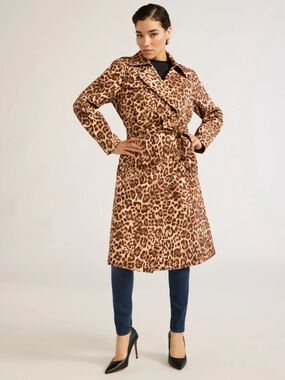 sofia by sofia vergara Leopard-Print Tie-Waist Trench Coat - Brown